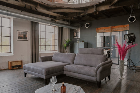 KAWOLA Sofa MALTA Ecksofa Stoff grau, Links, Mit Kopfstütze, Ohne Komfortfunktion