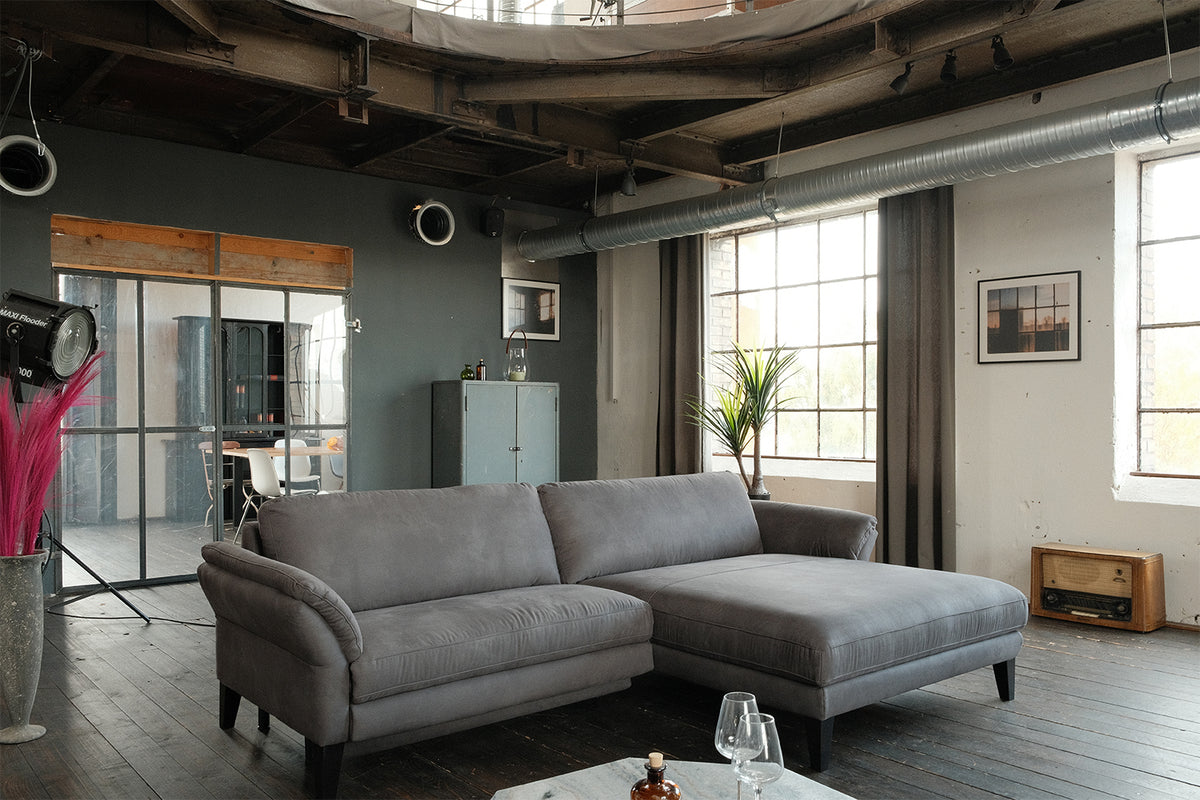KAWOLA Sofa MALTA Ecksofa Stoff grau, Rechts, Ohne Zusatzausstattung, Ohne Komfortfunktion