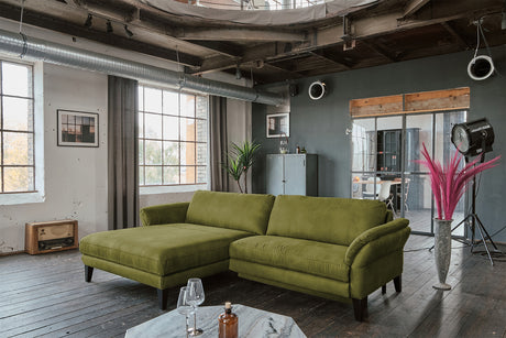 KAWOLA Sofa MALTA Ecksofa Stoff moosgrün, Links, Ohne Zusatzausstattung, Ohne Komfortfunktion