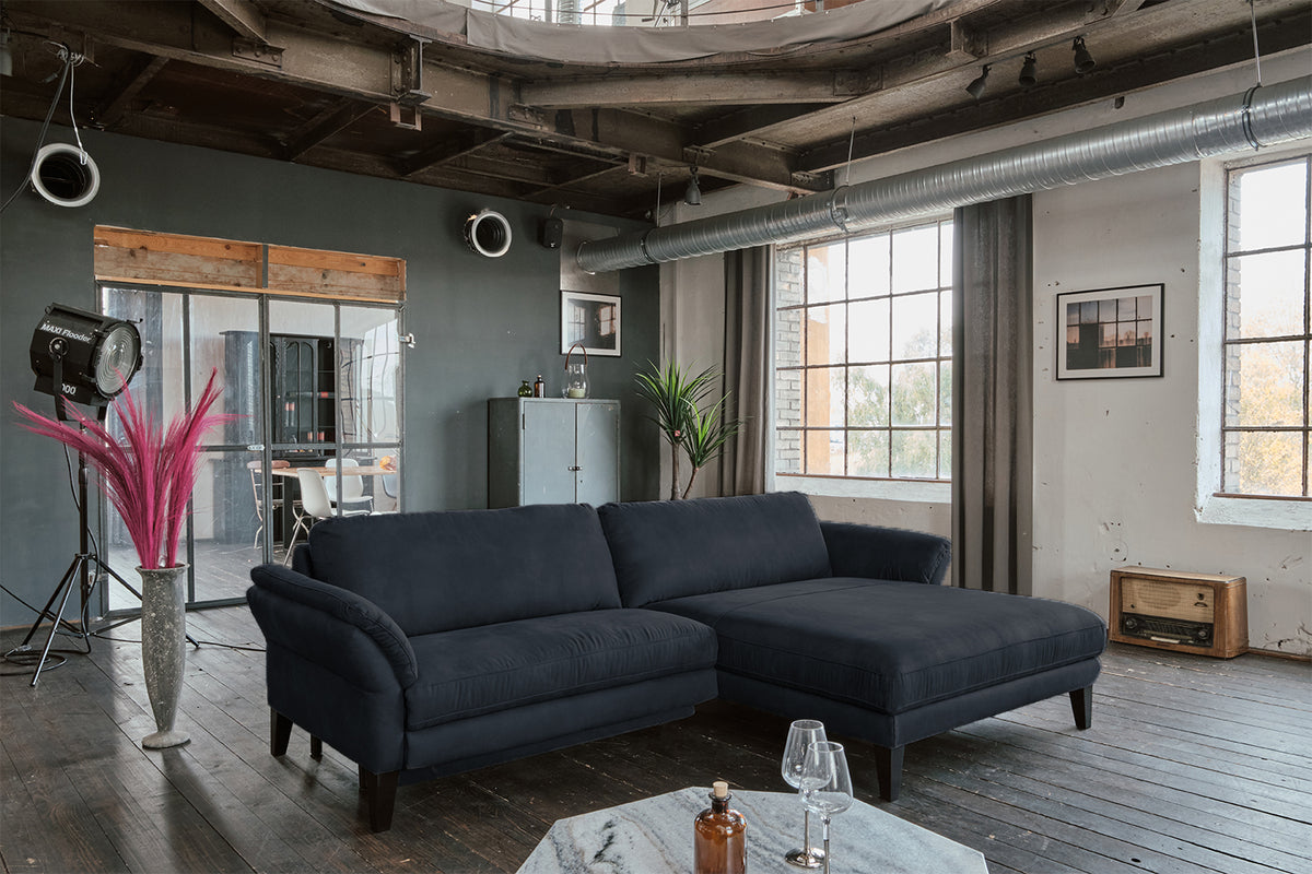 KAWOLA Sofa MALTA Ecksofa Stoff schwarz, Rechts, Mit Kopfstütze, Relaxfunktion