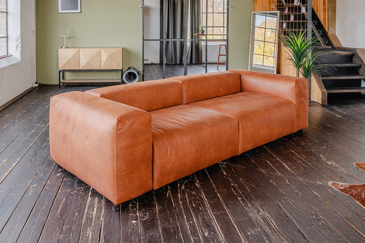 KAWOLA Sofa MIA Modulares Sofa 6-tlg. Lederfaserstoff cognac