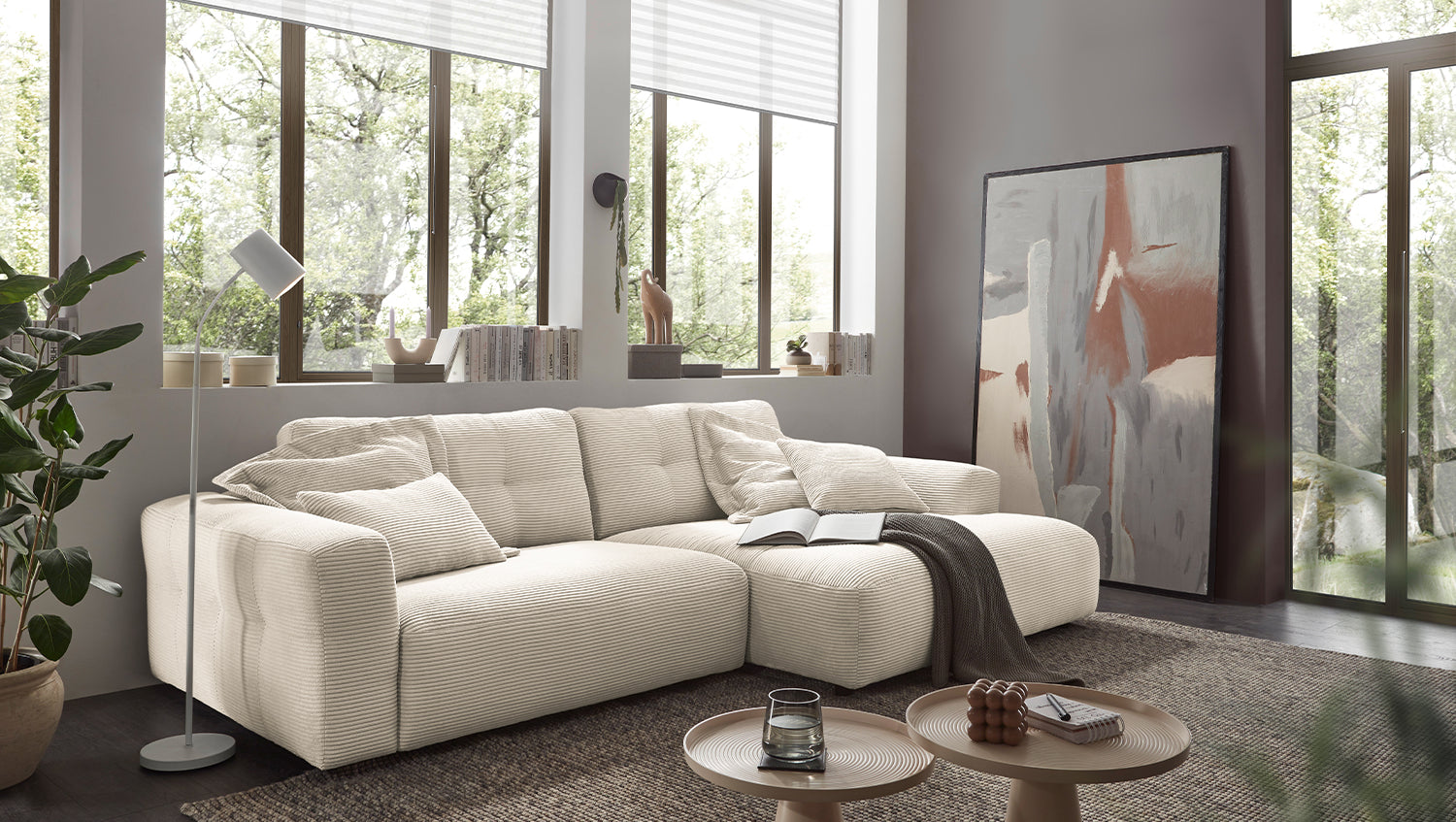KAWOLA Sofa MIKA Ecksofa Cord cremeweiß, 276 x 167, Rechts