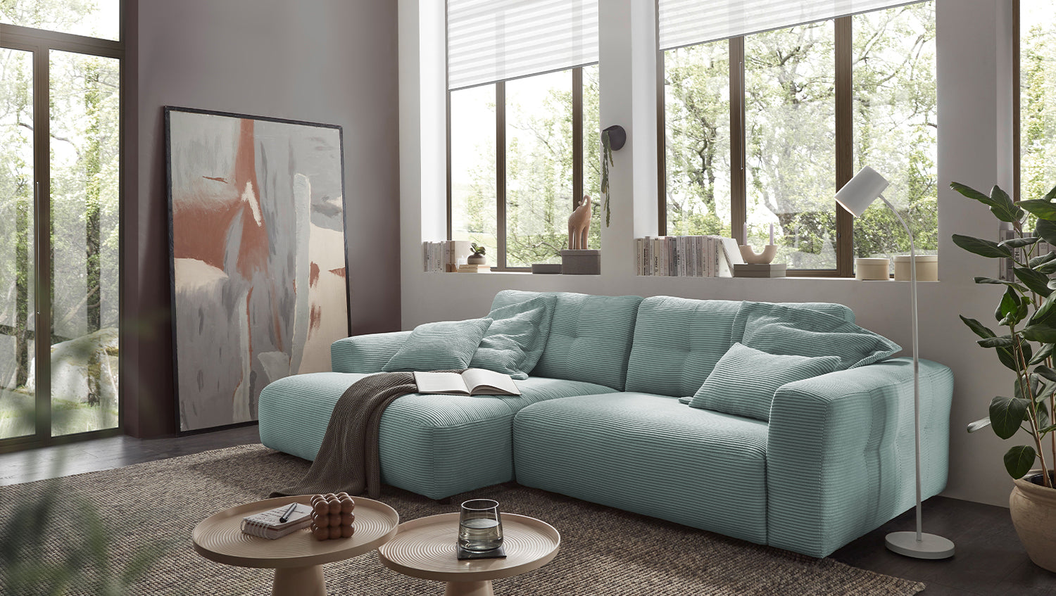 KAWOLA Sofa MIKA Ecksofa Cord hellblau, 276 x 167, Links