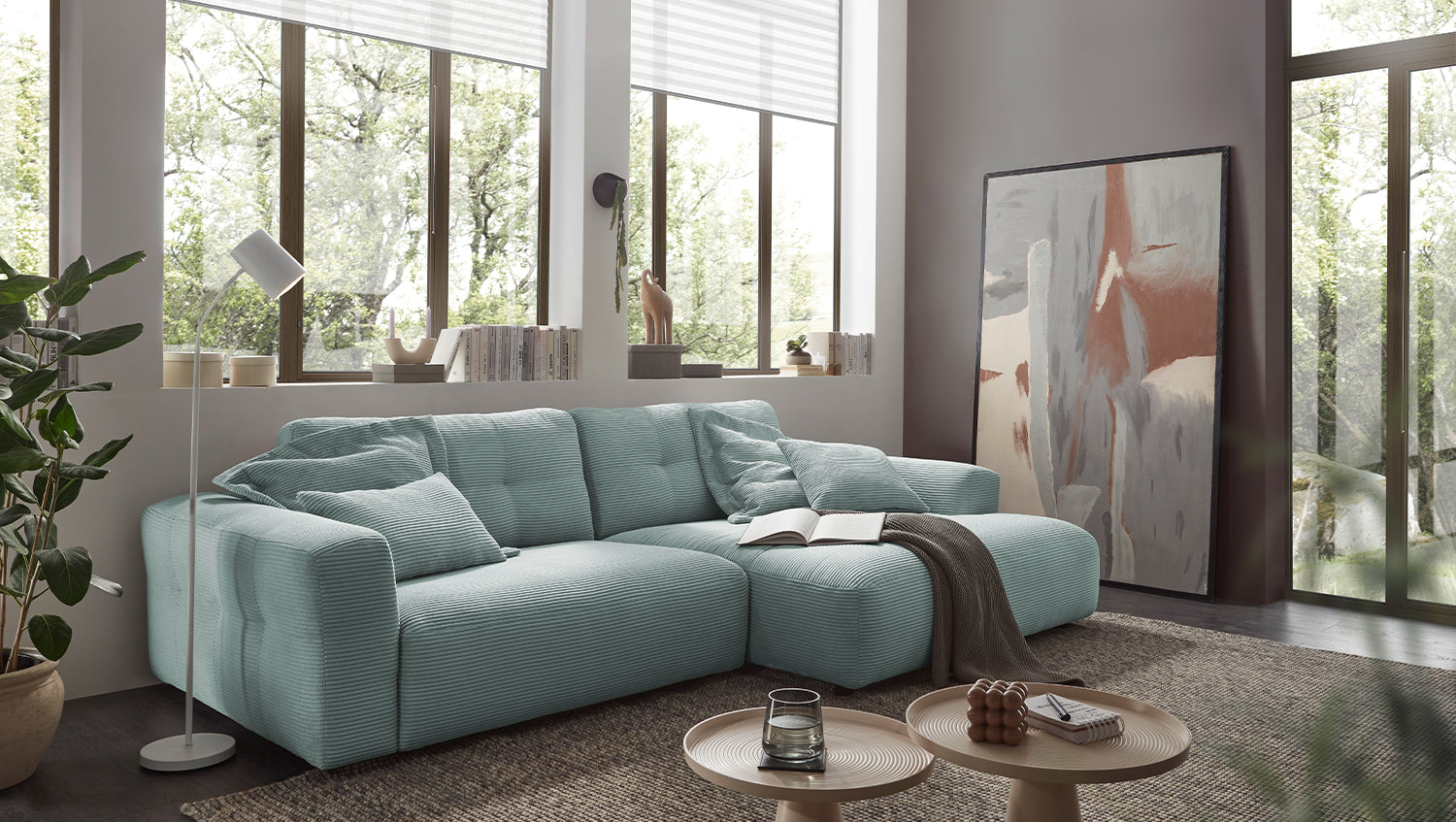KAWOLA Sofa MIKA Ecksofa Cord hellblau, 276 x 167, Rechts