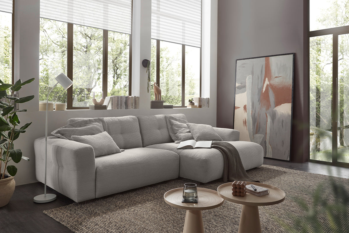 KAWOLA Sofa MIKA Ecksofa Cord hellgrau, 276 x 167, Rechts