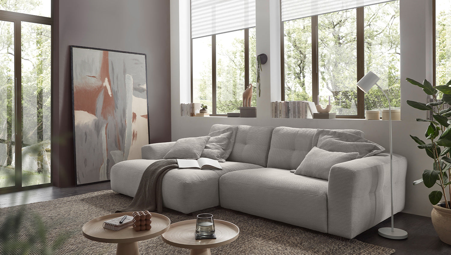 KAWOLA Sofa MIKA Ecksofa Cord hellgrau, 296 x 167, Links