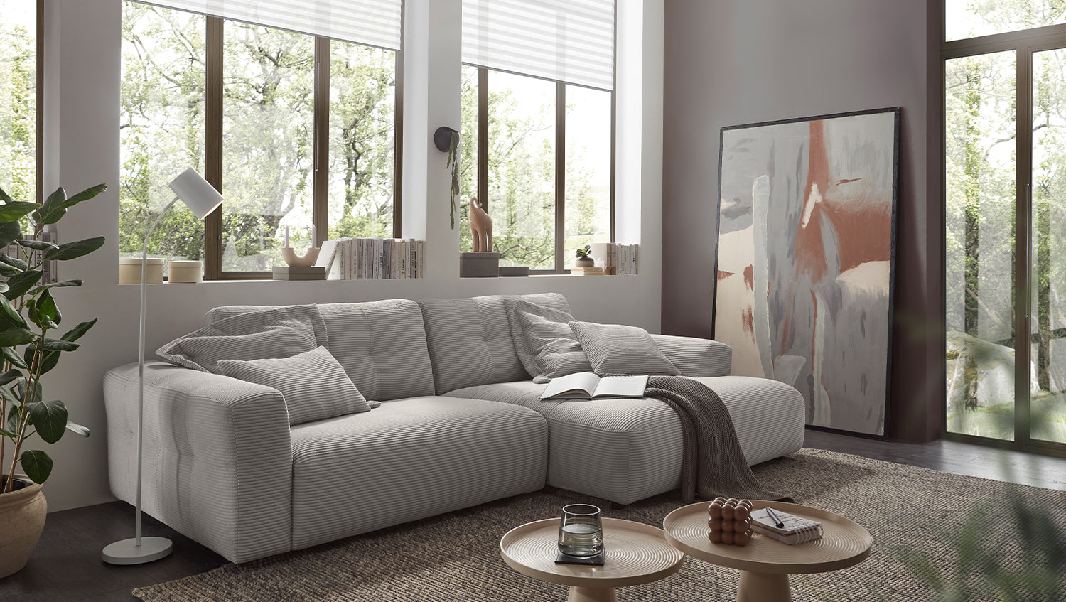 KAWOLA Sofa MIKA Ecksofa Cord hellgrau, 296 x 167, Rechts