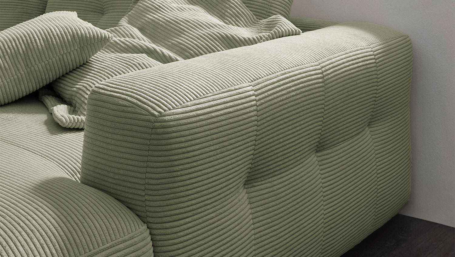KAWOLA Sofa MIKA Ecksofa Cord olivgrün