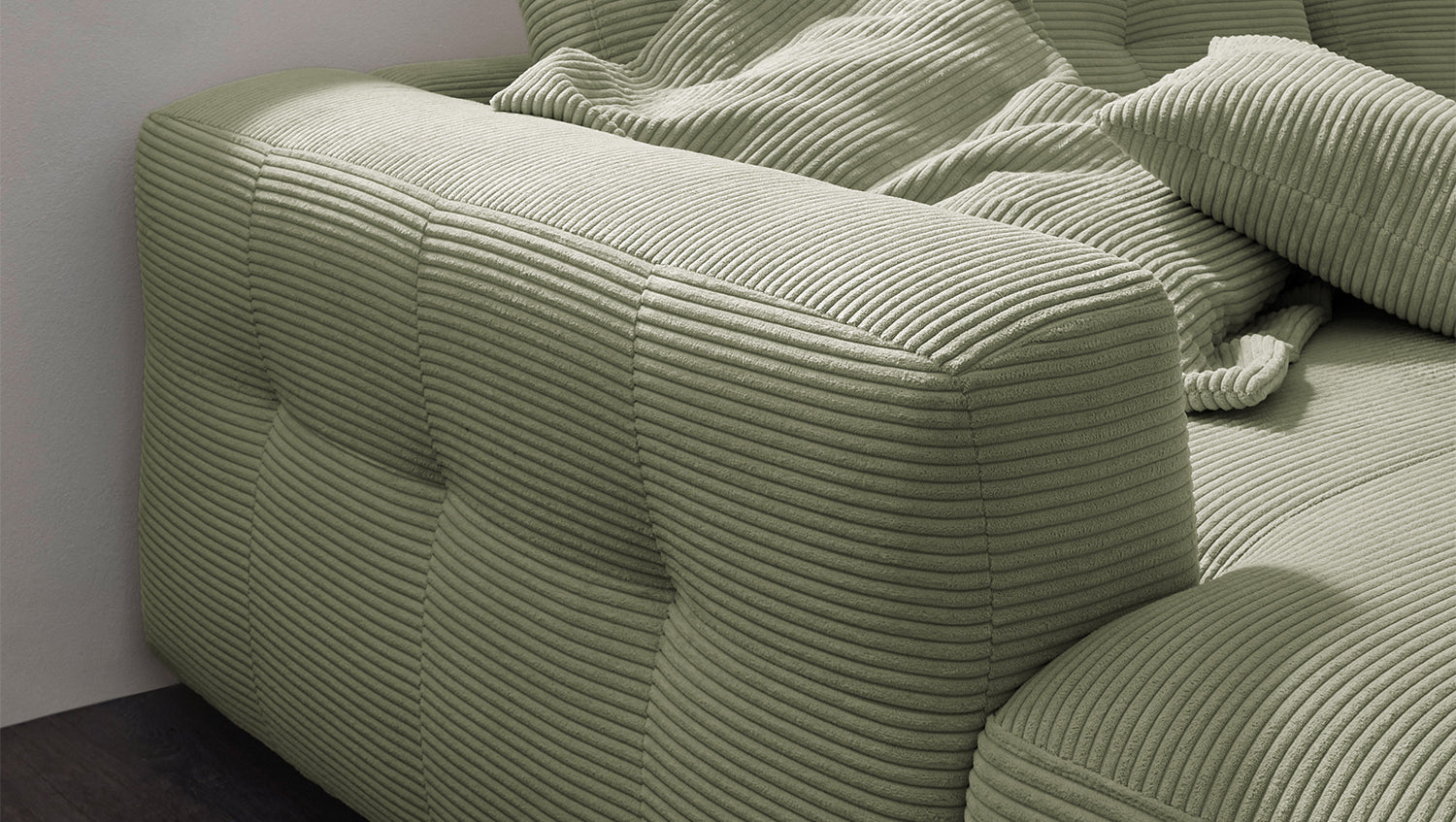 KAWOLA Sofa MIKA Ecksofa Cord olivgrün