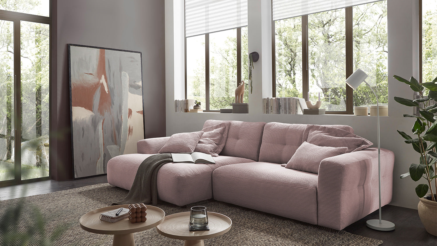 KAWOLA Sofa MIKA Ecksofa Cord rosa, 276 x 167, Links