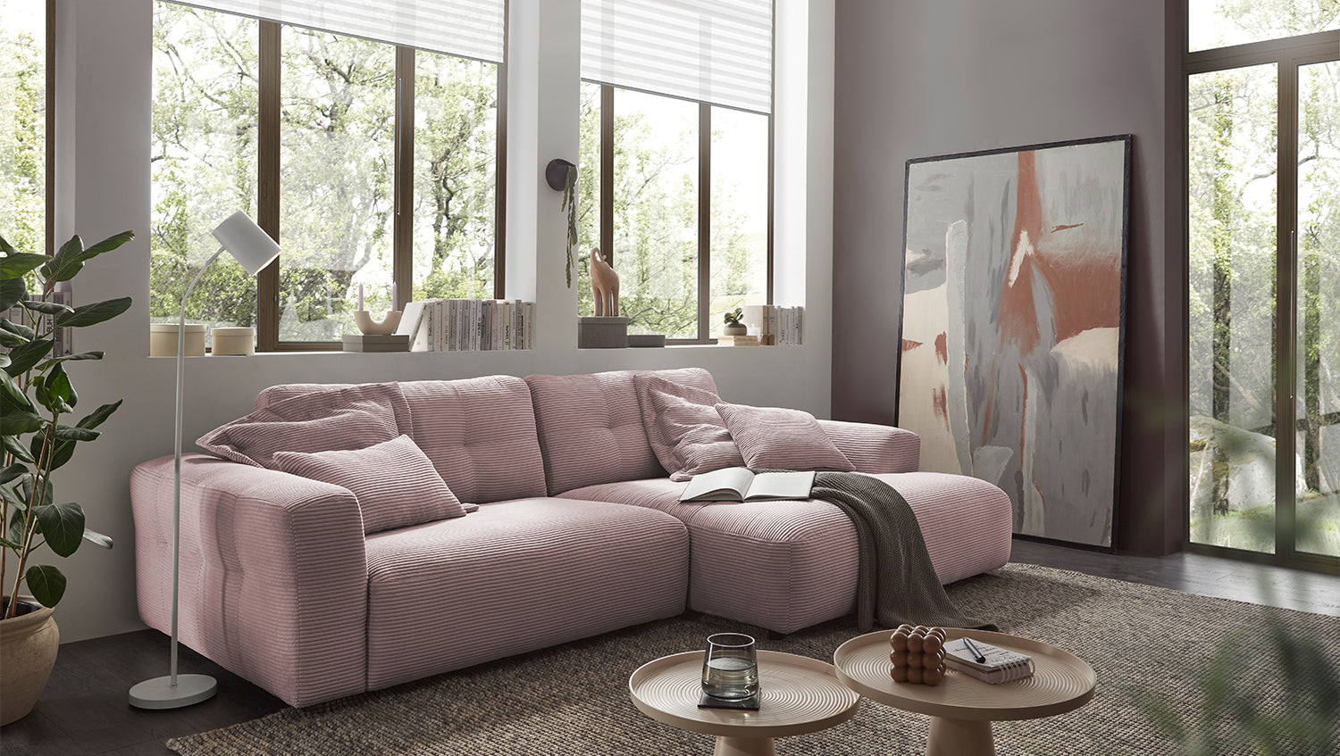 KAWOLA Sofa MIKA Ecksofa Cord rosa, 296 x 167, Rechts