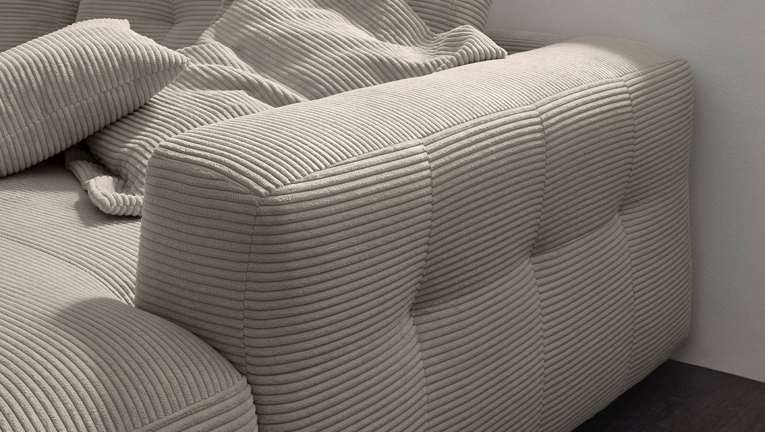 KAWOLA Sofa MIKA Ecksofa Cord steingrau