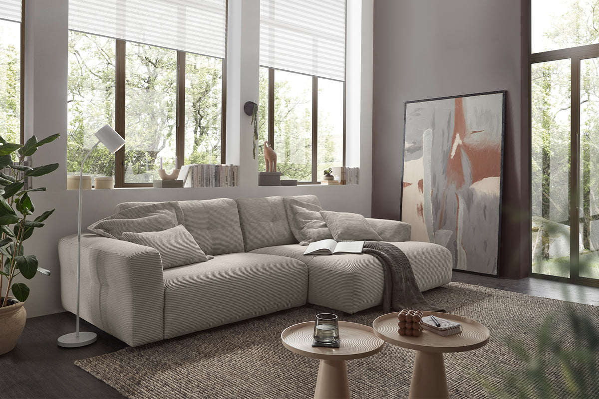 KAWOLA Sofa MIKA Ecksofa Cord steingrau, 296 x 167, Rechts