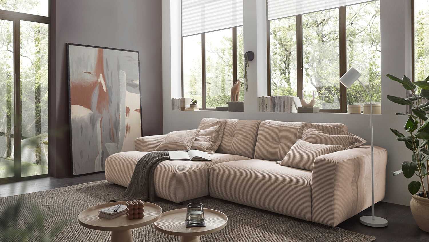 KAWOLA Sofa MIKA Ecksofa Cord taupe, 276 x 167, Links