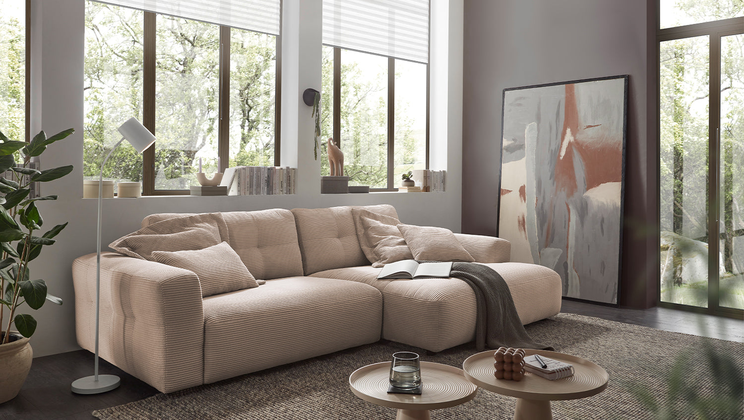 KAWOLA Sofa MIKA Ecksofa Cord taupe, 296 x 167, Rechts