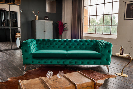 KAWOLA Sofa NARLA Chesterfield 3-Sitzer Velvet grün