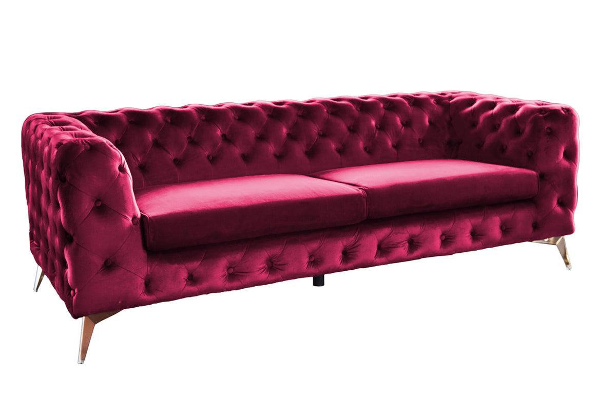 KAWOLA Sofa NARLA Chesterfield 3-Sitzer Velvet rot