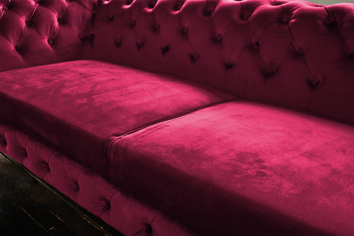 KAWOLA Sofa NARLA Chesterfield 3-Sitzer Velvet rot