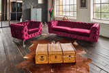 KAWOLA Sofa NARLA Chesterfield 3-Sitzer Velvet rot