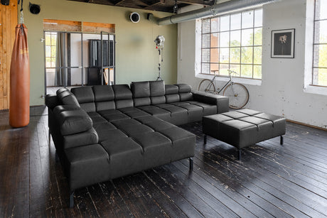 KAWOLA Sofa NELSON Ecksofa Leder schwarz, Links, Mit Fußhocker, Ohne Komfortfunktion