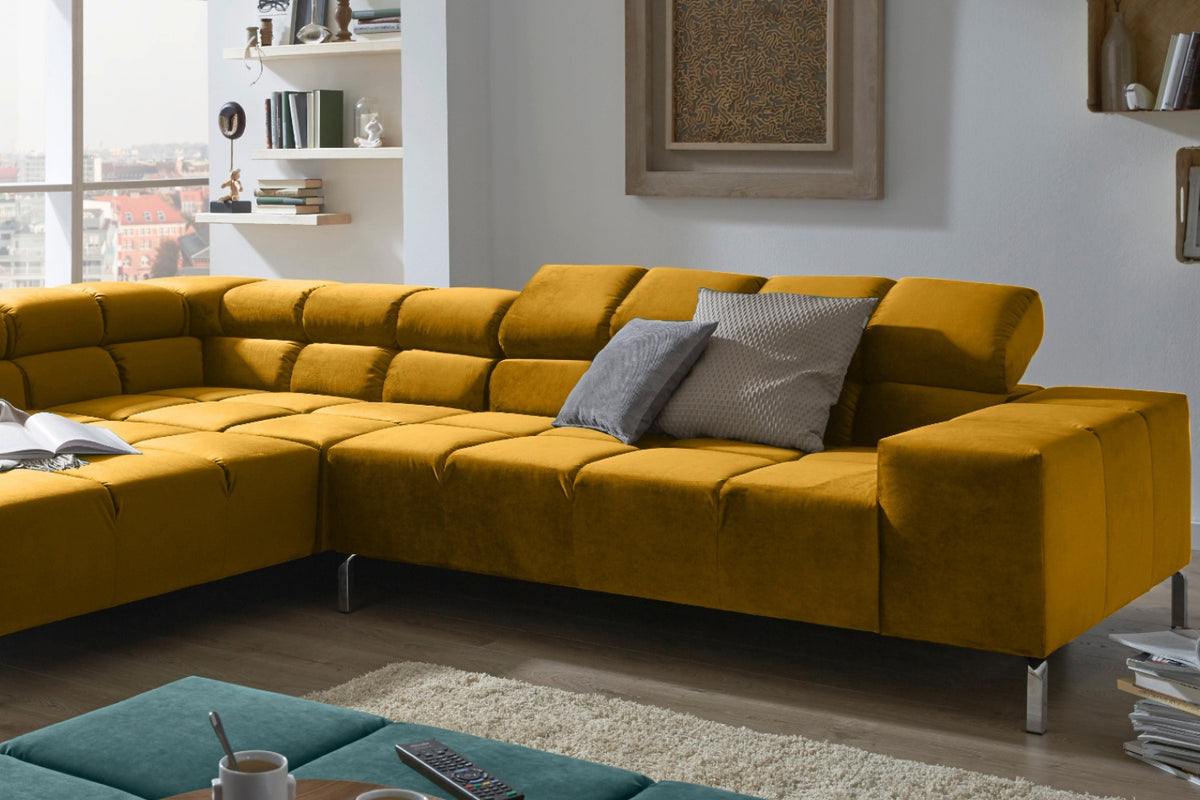 KAWOLA Sofa NELSON Ecksofa Velvet curry