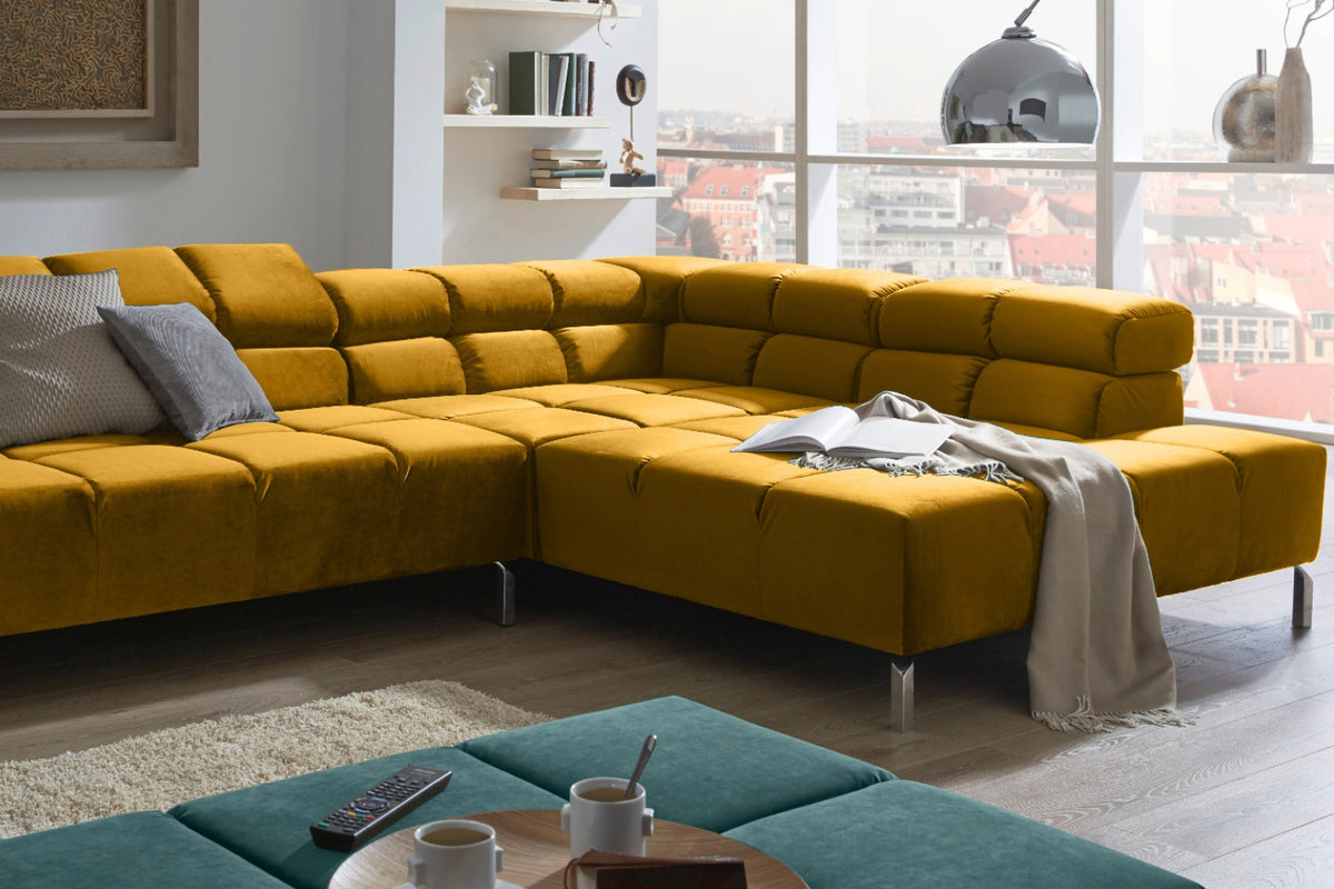 KAWOLA Sofa NELSON Ecksofa Velvet curry
