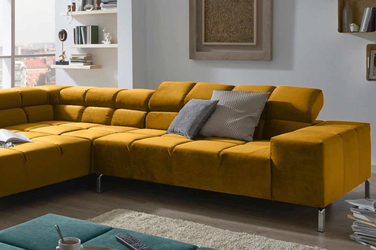 KAWOLA Sofa NELSON Ecksofa Velvet curry
