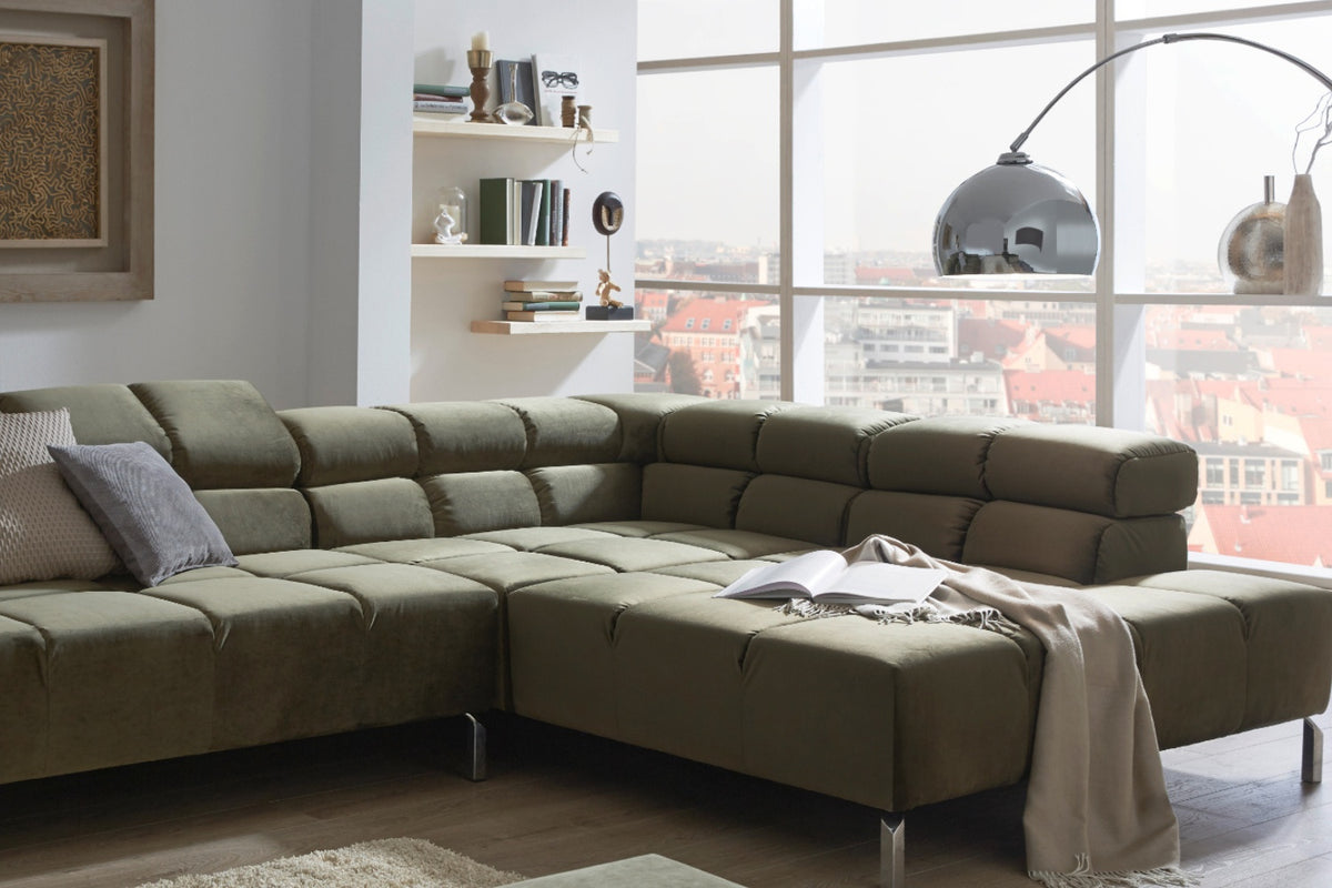KAWOLA Sofa NELSON Ecksofa Velvet olivgrün