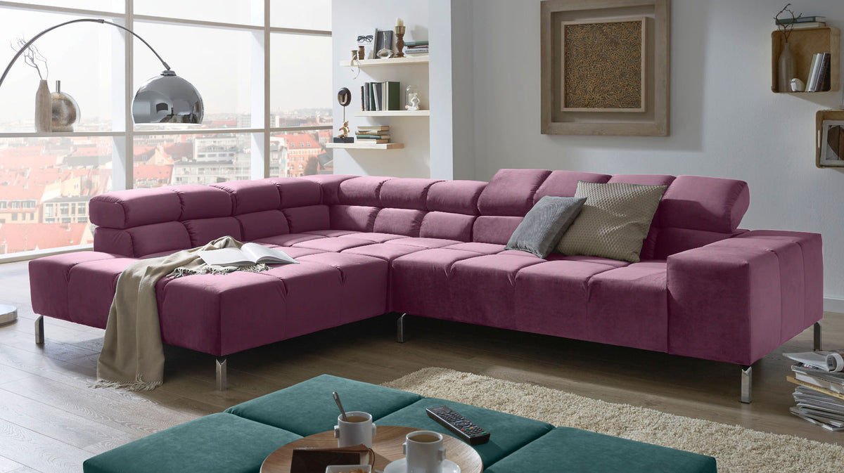 KAWOLA Sofa NELSON Ecksofa Velvet purple, Rechts, Relaxfunktion