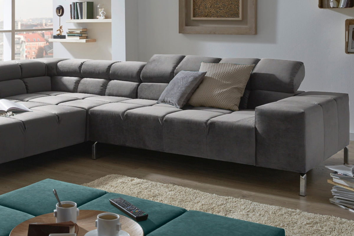 KAWOLA Sofa NELSON Ecksofa Velvet stone