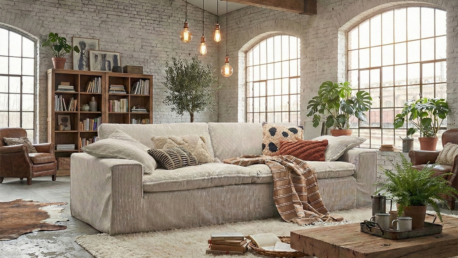 KAWOLA Sofa NETTA 3-Sitzer Bezug abziehbar Cord cremeweiß, 4-Sitzer