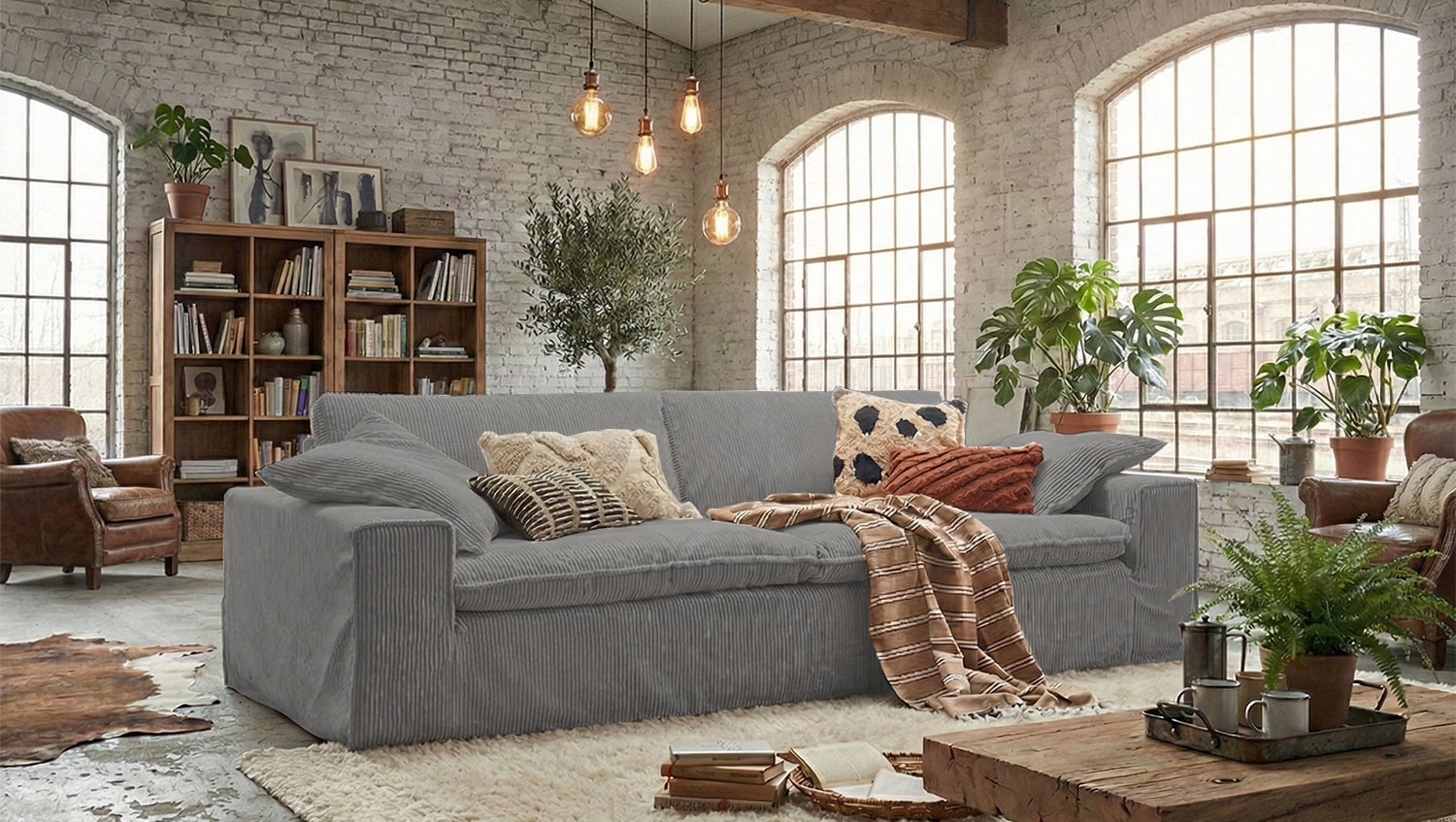 KAWOLA Sofa NETTA 3-Sitzer Bezug abziehbar Cord grau, 4-Sitzer