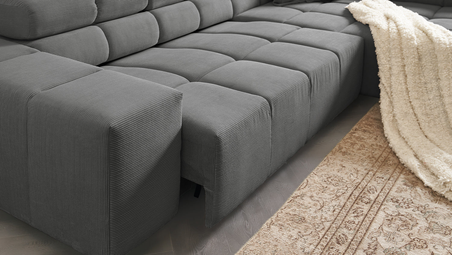 KAWOLA Sofa NEVADA Ecksofa Feincord anthrazit