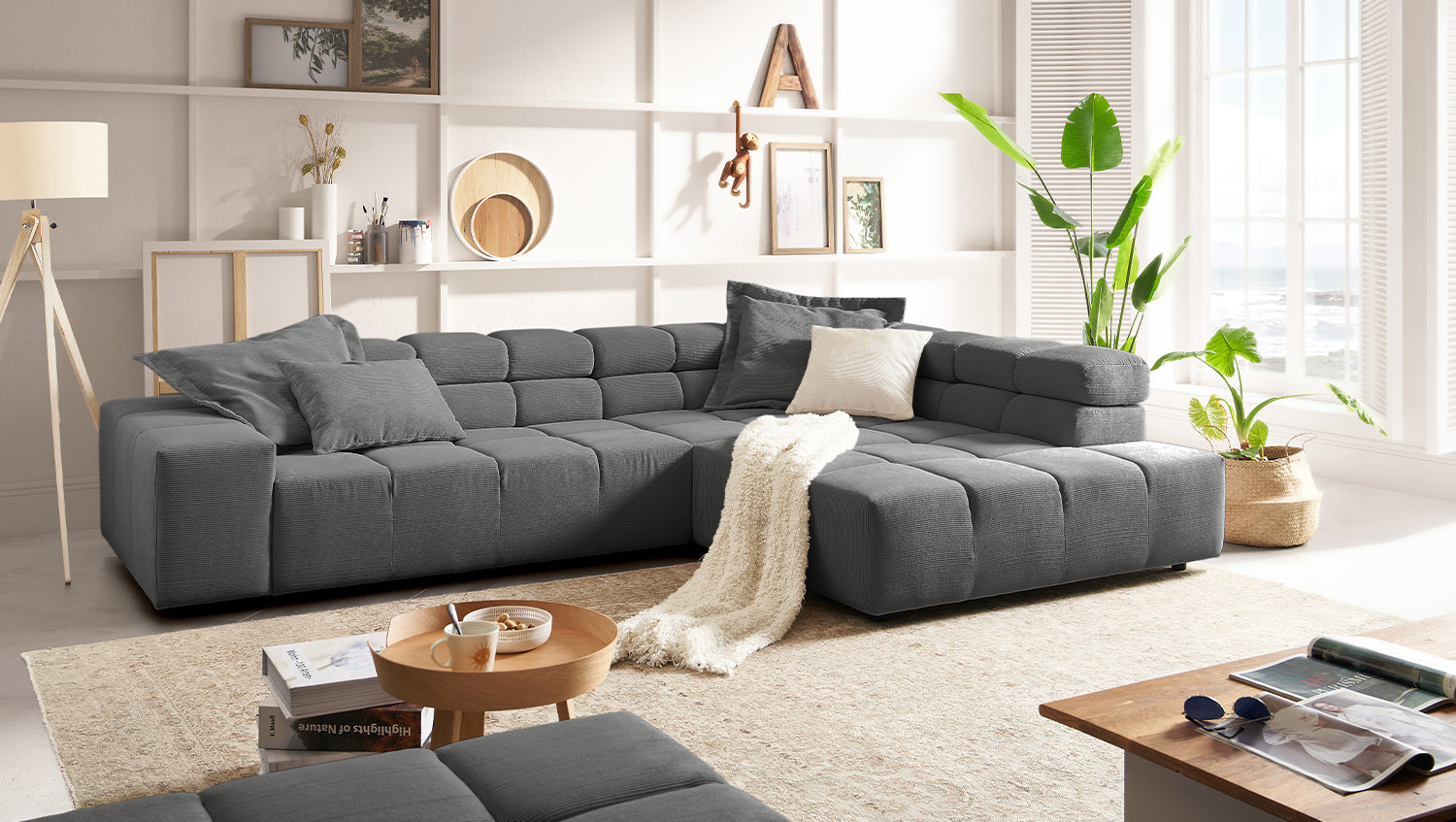 KAWOLA Sofa NEVADA Ecksofa Feincord anthrazit, Rechts, Ohne Komfortfunktion