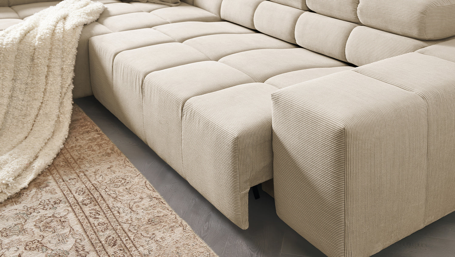 KAWOLA Sofa NEVADA Ecksofa Feincord beige
