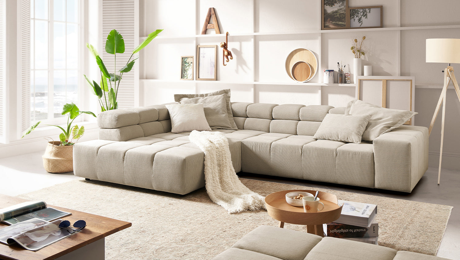 KAWOLA Sofa NEVADA Ecksofa Feincord beige, Links, Ohne Komfortfunktion
