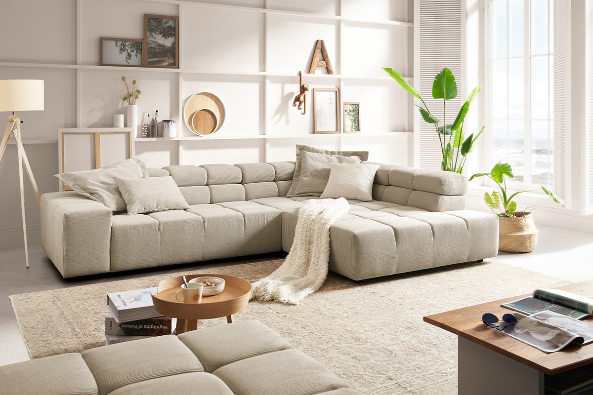 KAWOLA Sofa NEVADA Ecksofa Feincord beige, Rechts, Relaxfunktion
