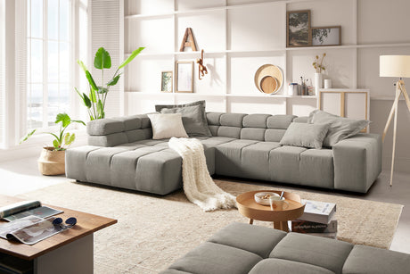 KAWOLA Sofa NEVADA Ecksofa Feincord grau, Links, Ohne Komfortfunktion