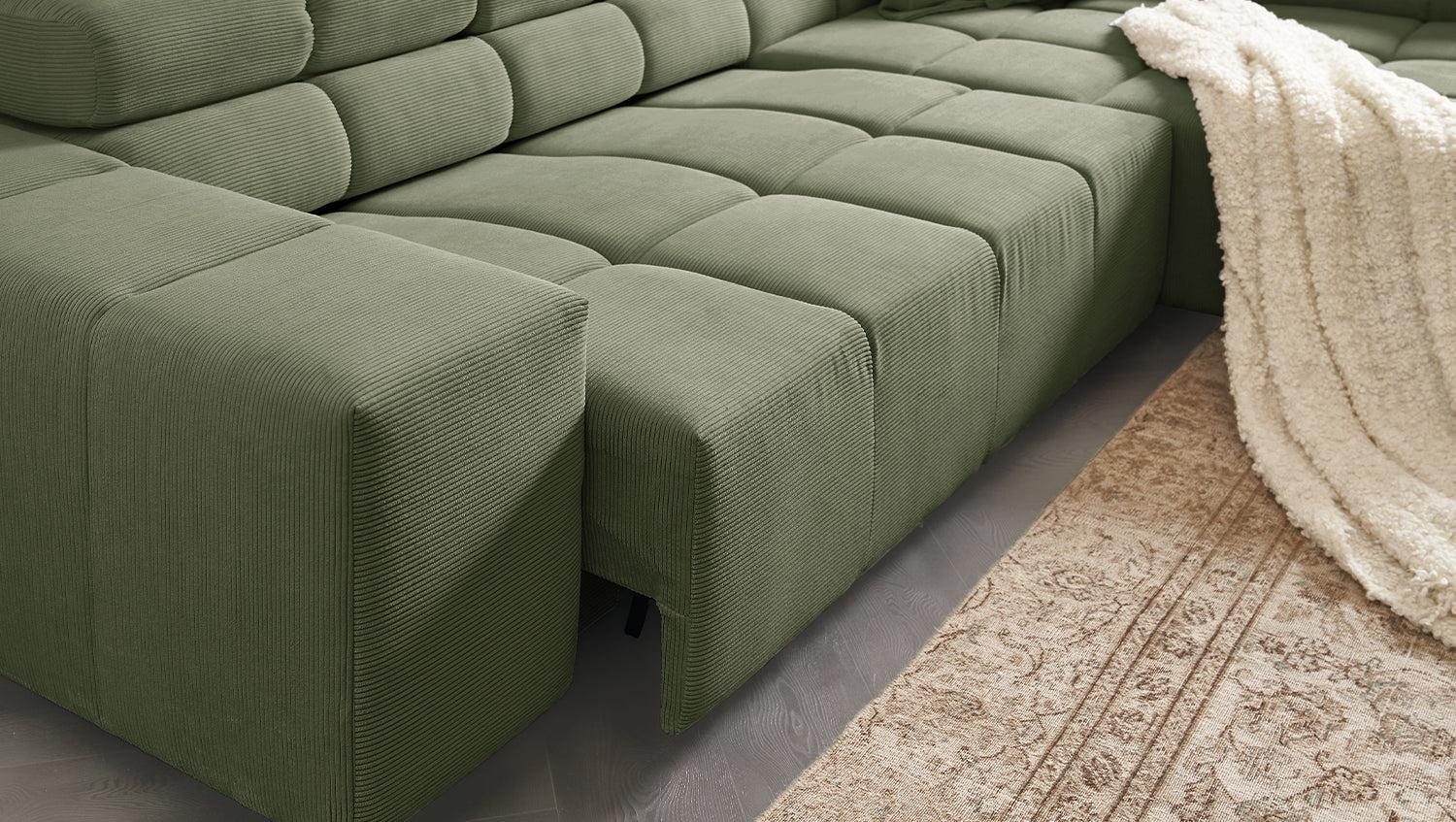 KAWOLA Sofa NEVADA Ecksofa Feincord olivgrün
