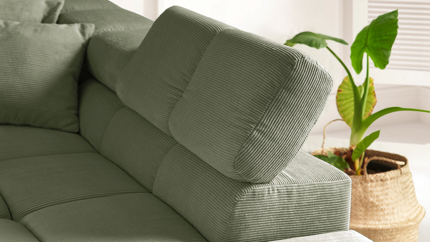 KAWOLA Sofa NEVADA Ecksofa Feincord olivgrün
