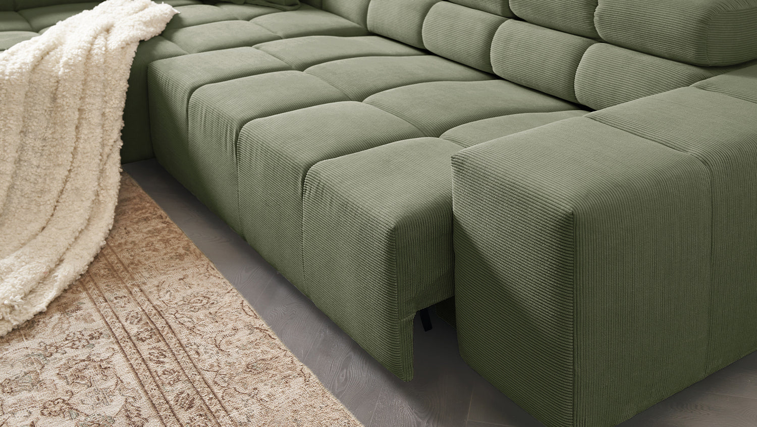 KAWOLA Sofa NEVADA Ecksofa Feincord olivgrün