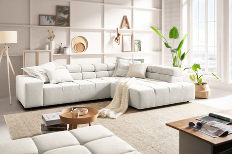 KAWOLA Sofa NEVADA Ecksofa Feincord weiß, Rechts, Relaxfunktion