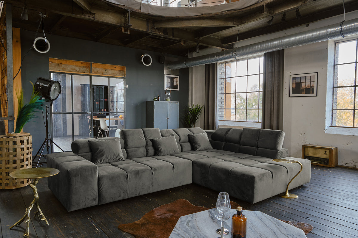 KAWOLA Sofa NEVADA Ecksofa Velvet grau