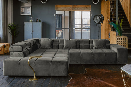 KAWOLA Sofa NEVADA Ecksofa Velvet grau, Links, Ohne Komfortfunktion