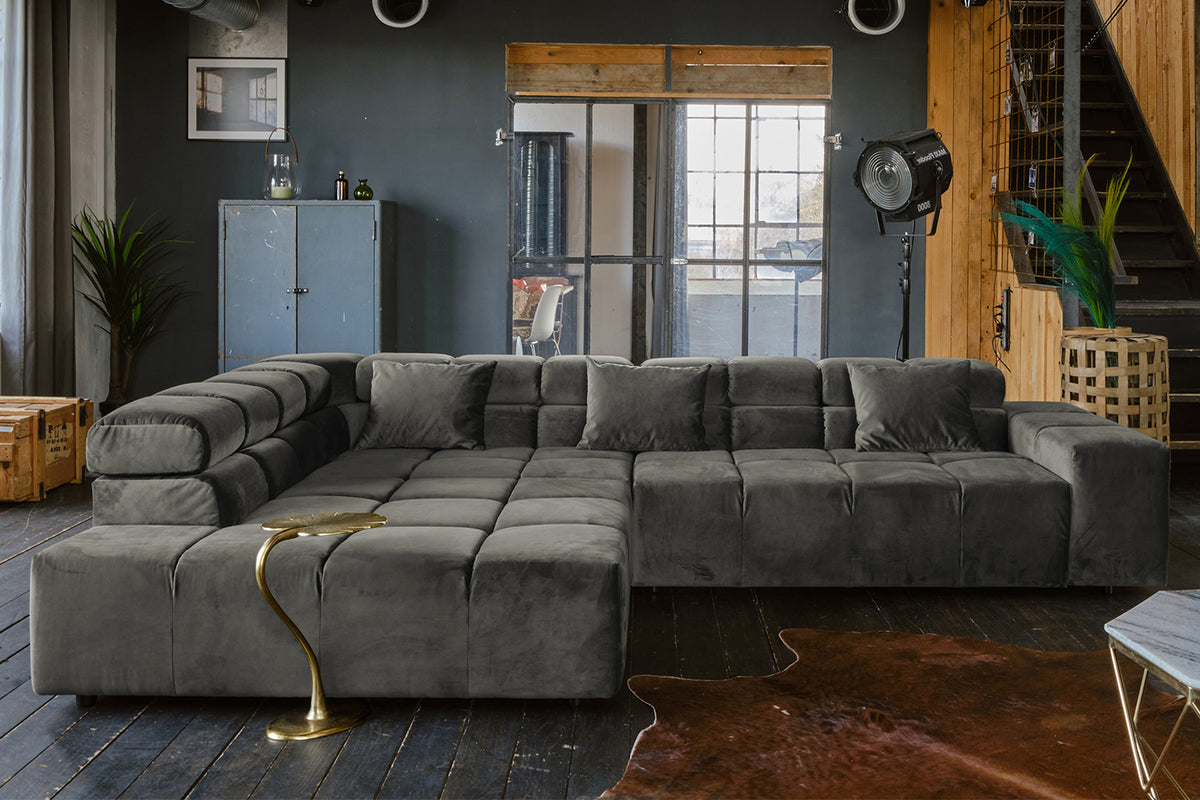 KAWOLA Sofa NEVADA Ecksofa Velvet grau, Links, Relaxfunktion