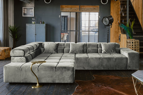 KAWOLA Sofa NEVADA Ecksofa Velvet silber, Links, Relaxfunktion