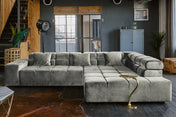 KAWOLA Sofa NEVADA Ecksofa Velvet silber, Rechts, Relaxfunktion