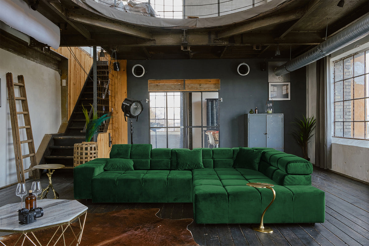 KAWOLA Sofa NEVADA Ecksofa Velvet smaragd