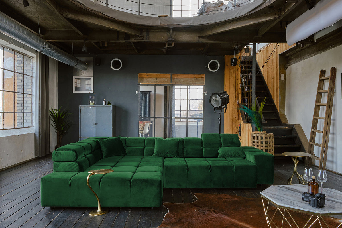 KAWOLA Sofa NEVADA Ecksofa Velvet smaragd