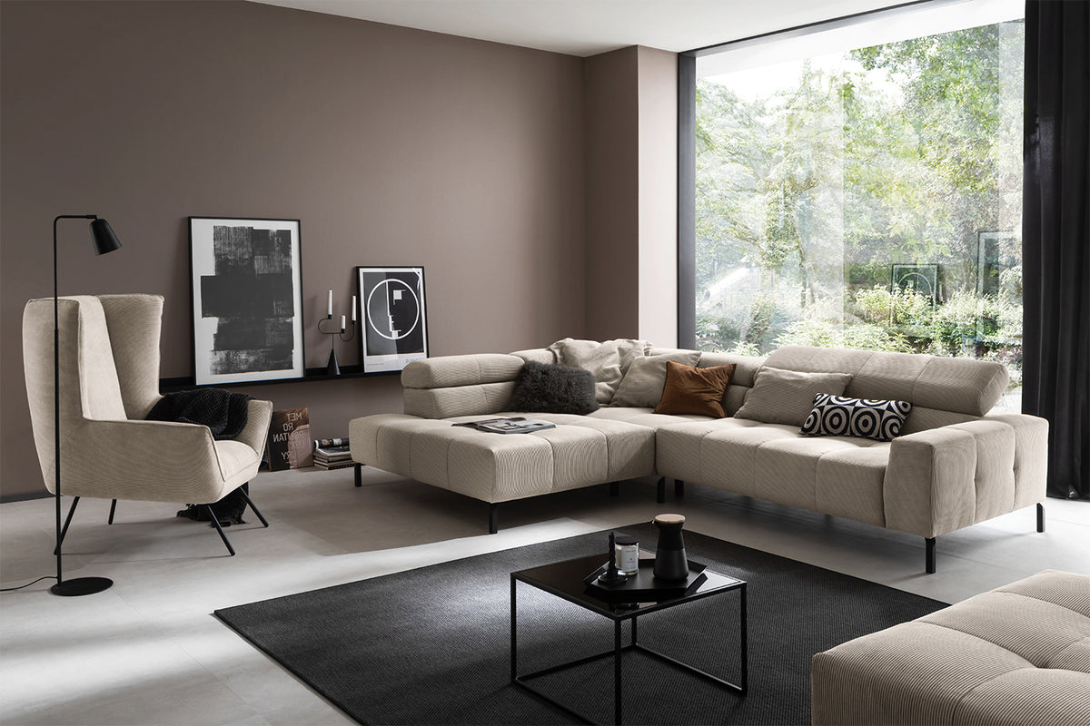 KAWOLA Sofa OHIO Ecksofa Feincord beige, Links, Ohne Komfortfunktion